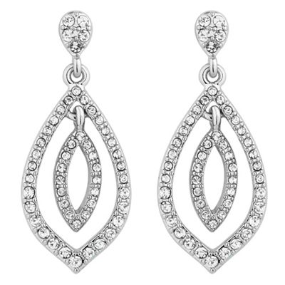 Silver crystal double peardrop drop earring